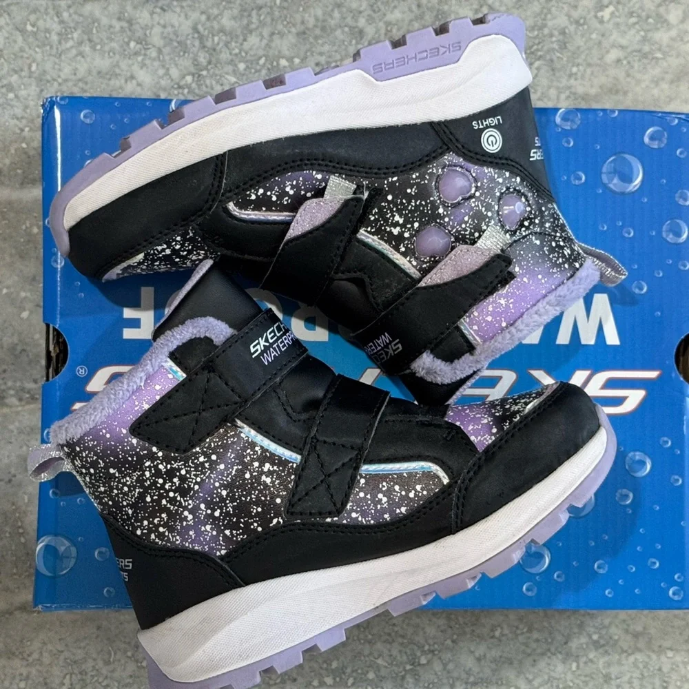 Skechers Kids Black and Purple Waterproof Boots